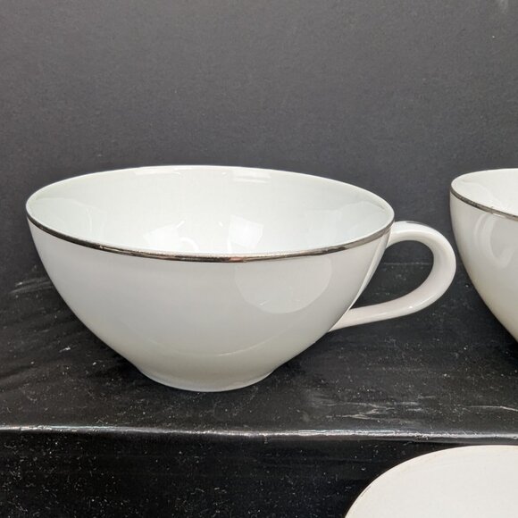 Harmony House China Ware 3853 Simone White Flat Tea Cup Silver Trim Set of 3 - Picture 5 of 10